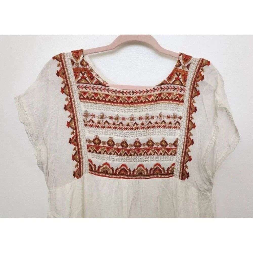 Free People Mini Dress Sunrise Wanderer Boho Tribal Pattern w/ Pockets Small - Picture 4 of 13